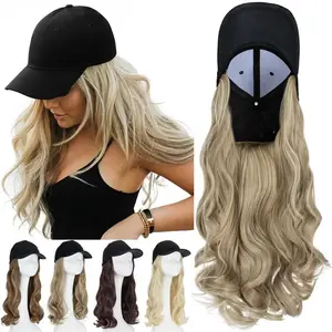 Adjustable Baseball Cap Wig with Long Wavy Synthetic Hairpiece for Women Fashionable Party and Casual Style