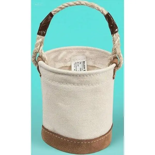 4.5-in Diameter 6-in Tall All-Purpose Mini Tool Bucket - Leather-Reinforced Stable Bottom, Reinforced Rope Handle, Small Utility Pouch for Nuts & Bolts, Compact Durable Organizer for Car, Desk Transport, Great Gift for Klein Tools Enthusiasts