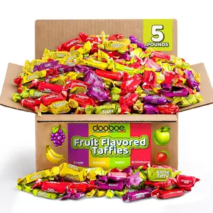 Mini Taffy Candy - 5 Pounds - Approx. 280 Pcs. - Bulk Individually Wrapped Chewy Candy - Assorted Fruity Flavors Apple, Strawberry, Grape, Banana