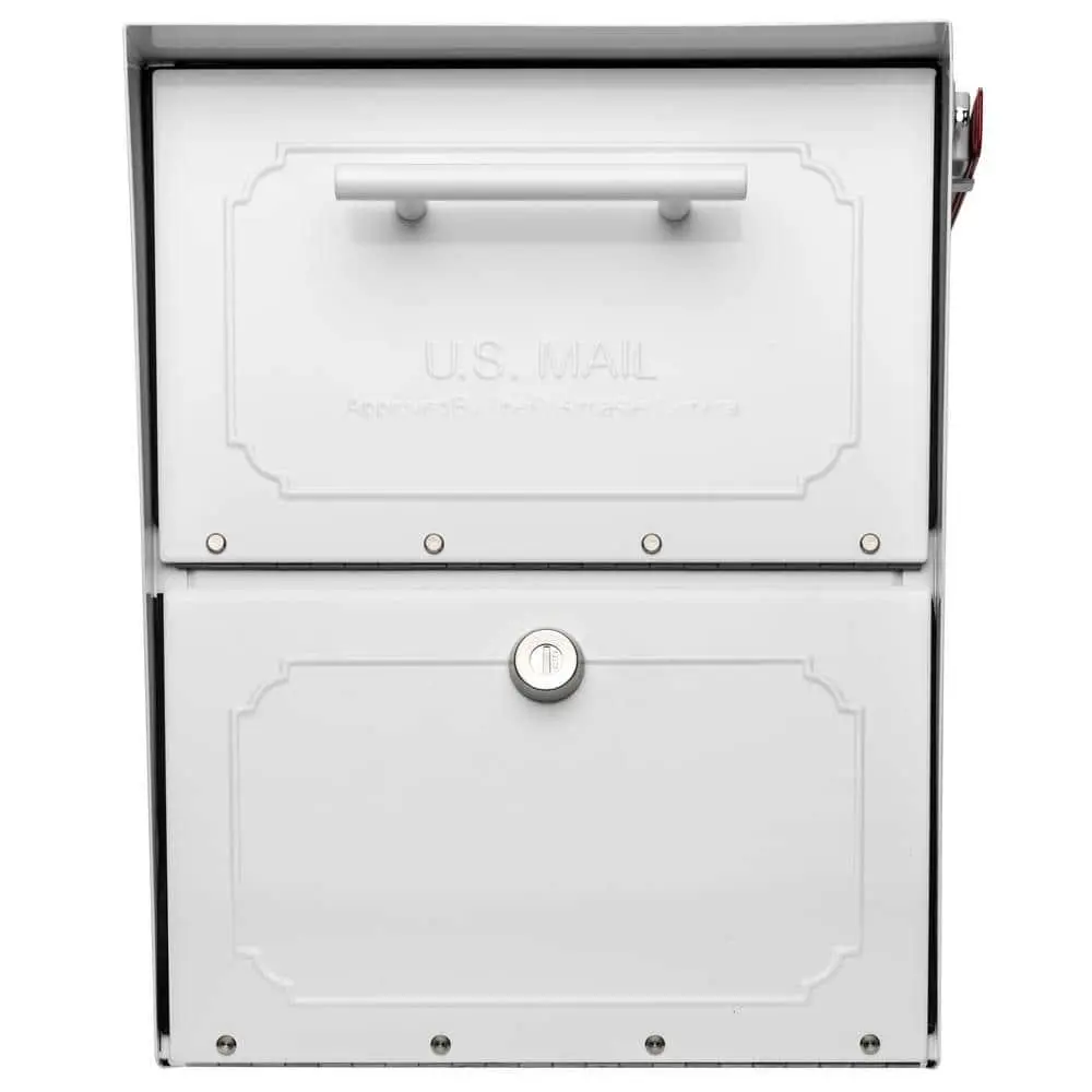 Oasis Classic White, Extra Large, Steel, Locking, Post Mount Parcel Mailbox with High Security Reinforced Lock
