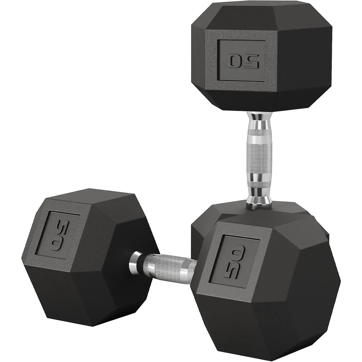 45LBx2 Hex Dumbbell , Hand Weights Dumbbells Pair with Cast Iron Core, Rubber Encased Coating and Textured Carbon Steel Handle, Black