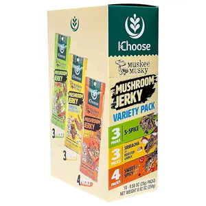 IChoose Muskee Musky Mushroom Jerky Variety Pack - Vegan Meatless Jerky, Plant-Based Shiitake Mushroom Snack, Bold Flavors (Sriracha Garlic, 5-Spice, Cajun & More), Cholesterol-Free, On-the-Go Snack for Office, Travel & Camping