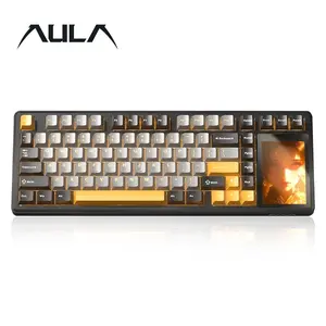 AULA L99 Three-Mode Mechanical Backlit Keyboard, Hot-Swappable Wireless Ergonomic Design Keyboard with High-Definition Display, 84-Key Layout, Sensitive Touch and Cool RGB Lighting, for Notebook, Computer and Mobile Phone, Suitable for E-Sports Gaming