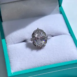 Ballerina Style Oval Engagement Ring - 925 Sterling Silver & Moissanite