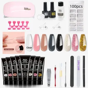 Long-lasting Poly Nail Gel Extension Gel Kit with Lamp, 1 Set Poly Gel Nail Kit Complete Professional Nail Extension Kit for New Beginner, Manicure, Nail Art & Care Kit