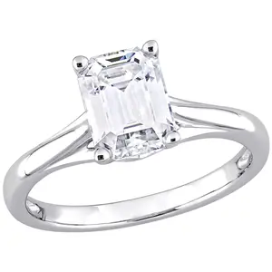 MoissanIce Moissanite 1.70 cttw Emerald Cut Solitaire Ring,14K