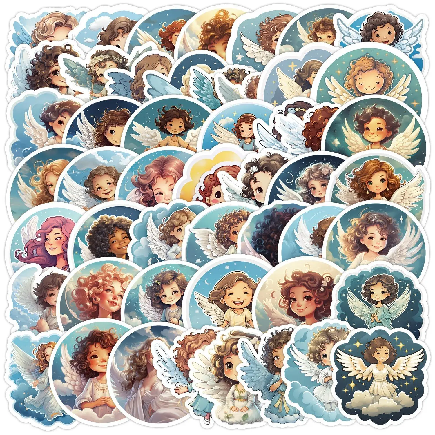 Cute Angel Series Sticker (50pcs), Waterproof Self Adhesive Decor Paper, Decor Sticker for Gift Greeting Card Water Bottle Laptop Phone