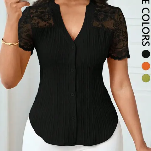 Women's Solid Color Simple Basic Minimalist Everyday Commuter Button Front Fitted Shirt Summer Style Button Down Shirt, Button Up Shirts, Ladies Plain Design Office Wear, Comfortable, Soft and Stylish Blouse Tops Womenswear
