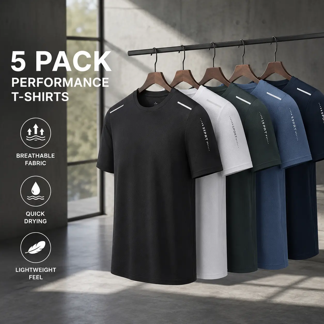 Men’s 5-Pack Performance Athletic T-Shirts — Quick-Dry, Breathable & Moisture-Wicking Gym Tees — Casual Menswear Top, Classic Activewear, Reflective Sporty Tshirt Quick-Dry Breathable Athletic T-Shirts tiktok shop deals