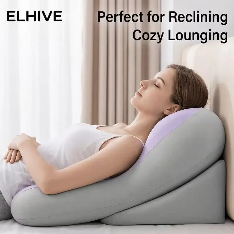 Oversized Reading Wedge Pillow, Memory Foam Core, Adjustable Padded Curved Supportive Backrest, Adjustable Angle Comfort Support Pillow for Adults