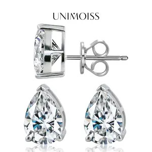 UniMoiss Pear Cut Stud Earrings D Color VVS Moissanite Stud Unisex Earrings Birthday Anniversary Mother's Day Gifts for Men Women