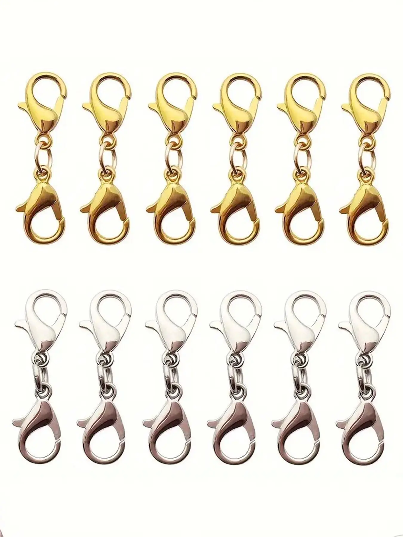 20 pcs Golden/Silvery Lobster Clasps + Single Ring, Clasps for Jewelry Making, Jewelry Making Accessories, Jewelry Adjustment Keychain, Bracelets, Necklaces, Keychain Making Accessories, Metal Accessories, Necklace Making Supplies