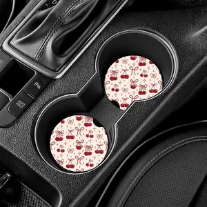 Red Cherry Bow Car Coasters Set of 2 Coquette Stylish Functional Drink Coasters for Your Vehicle Durable Secure Grip Car Accessories Car Decals