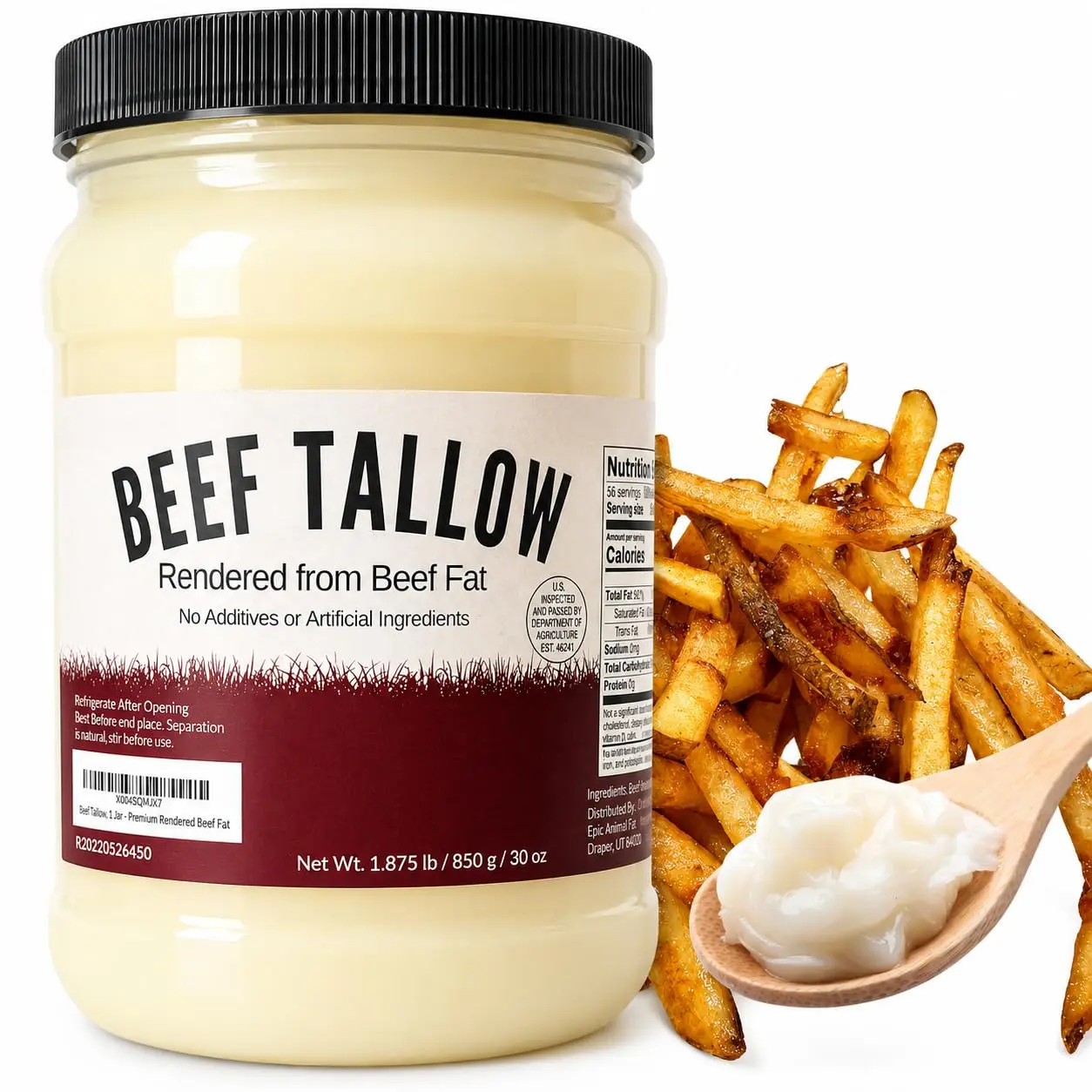 Pure American Beef Tallow 30 oz Value - 100% Rendered Beef Fat Shelf Stable, Fits in Fridge and Pantry,Beef tallow for cooking |Made in USA | Beef Tallow for Frying , Searing, Baking | Organic & Natural ingredients
