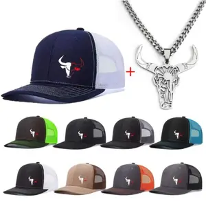 Unisex Western Bold Bull Head Necklace & Hip Hop Streetwear Casual Fitted Baseball Cap Set, All-Season Wear, Ideal for Daily Use