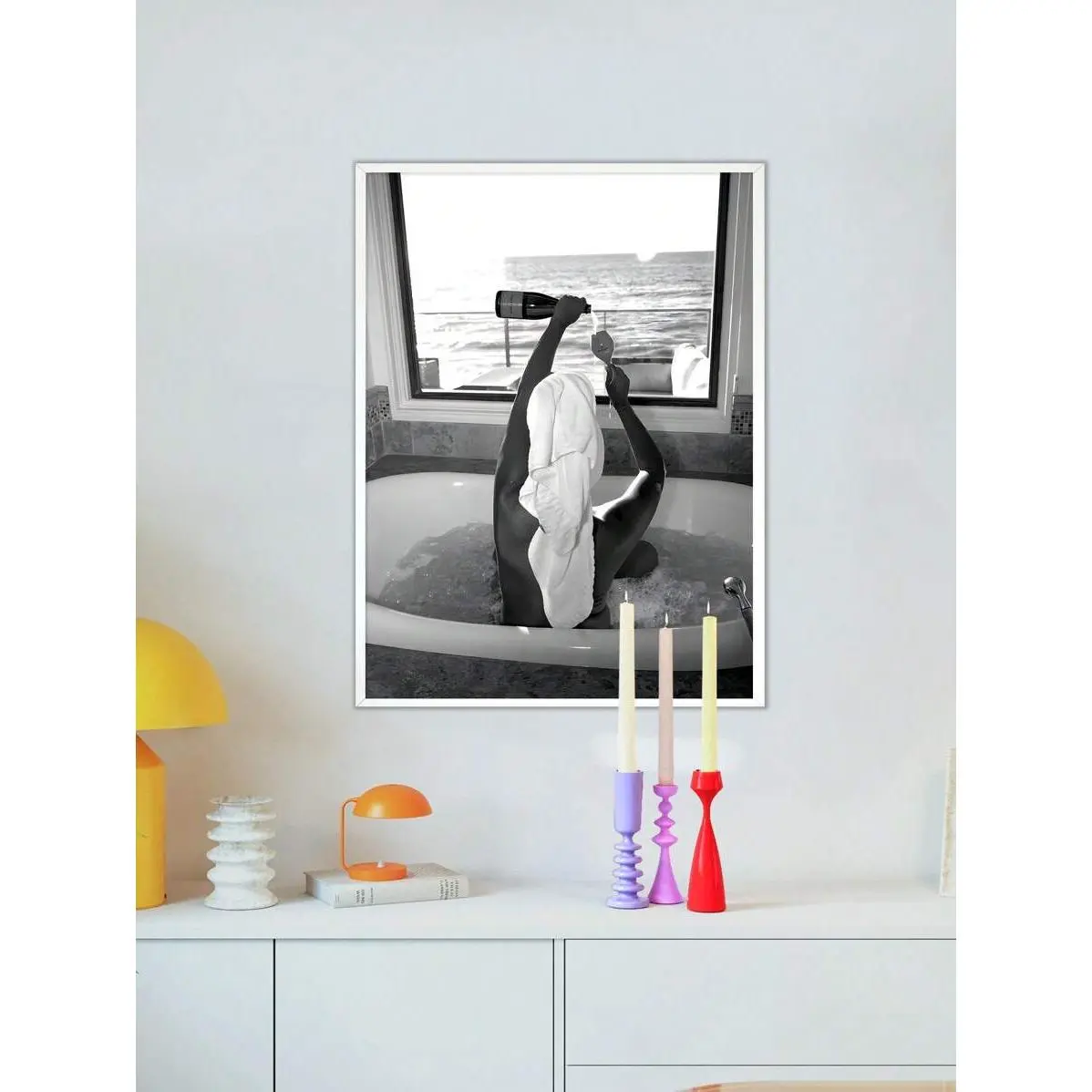 1PC Alcohol Wall Art Poster, Woman Drinking And Reading In Bathtub, Black And White Bar Cart Decor, Girls Bathroom Decor, Canvas Print, Canvas Wall Art,Posters For Room,Home Decor,Room Decor Aesthetic,Room Decoration Stuff Illustrations Kitchen