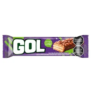 Chocolatina Gol 28 gr Galleta Cubierta con Chocolate Arroz Crujiente Caramelo y Mani
