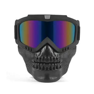 Vintage Skull Face Mask Goggles Visor Lens Unisex Halloween Costume Accessory, Full-Face Protection & Horror Design for Motorcycle Riding Motor Parts Accessories Protective Gear