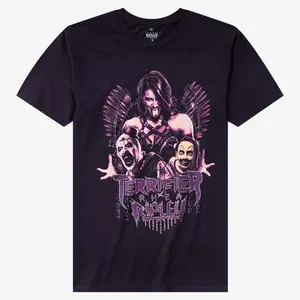 Rhea Ripley x Terrifier Trio Inspired T-Shirt, Wrestling Graphic Cotton Tee, Bold Fan Streetwear, Unisex Gift for Men and Women