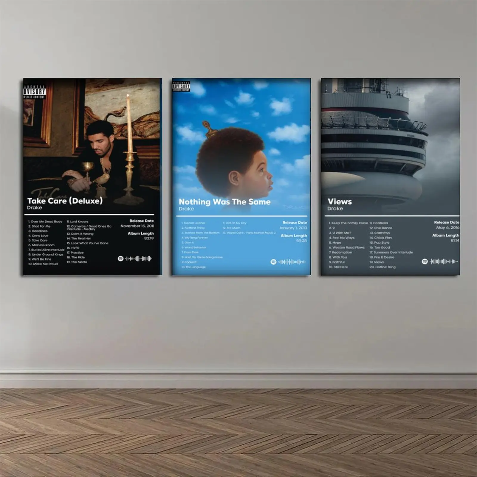 Artistic Drake Cover Art Framed Wall Posters, 3-Piece Multi-Size Box Set for Home Decor - Room, Kitchen Hanging Decor Supplies, Print