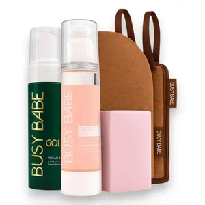 Busy Babe Tan Head to Toe Glow Bundle | Self Tanner + Exfoliating Mitt + Hydrating Glow Set for Streak-Free Bronzed Skin