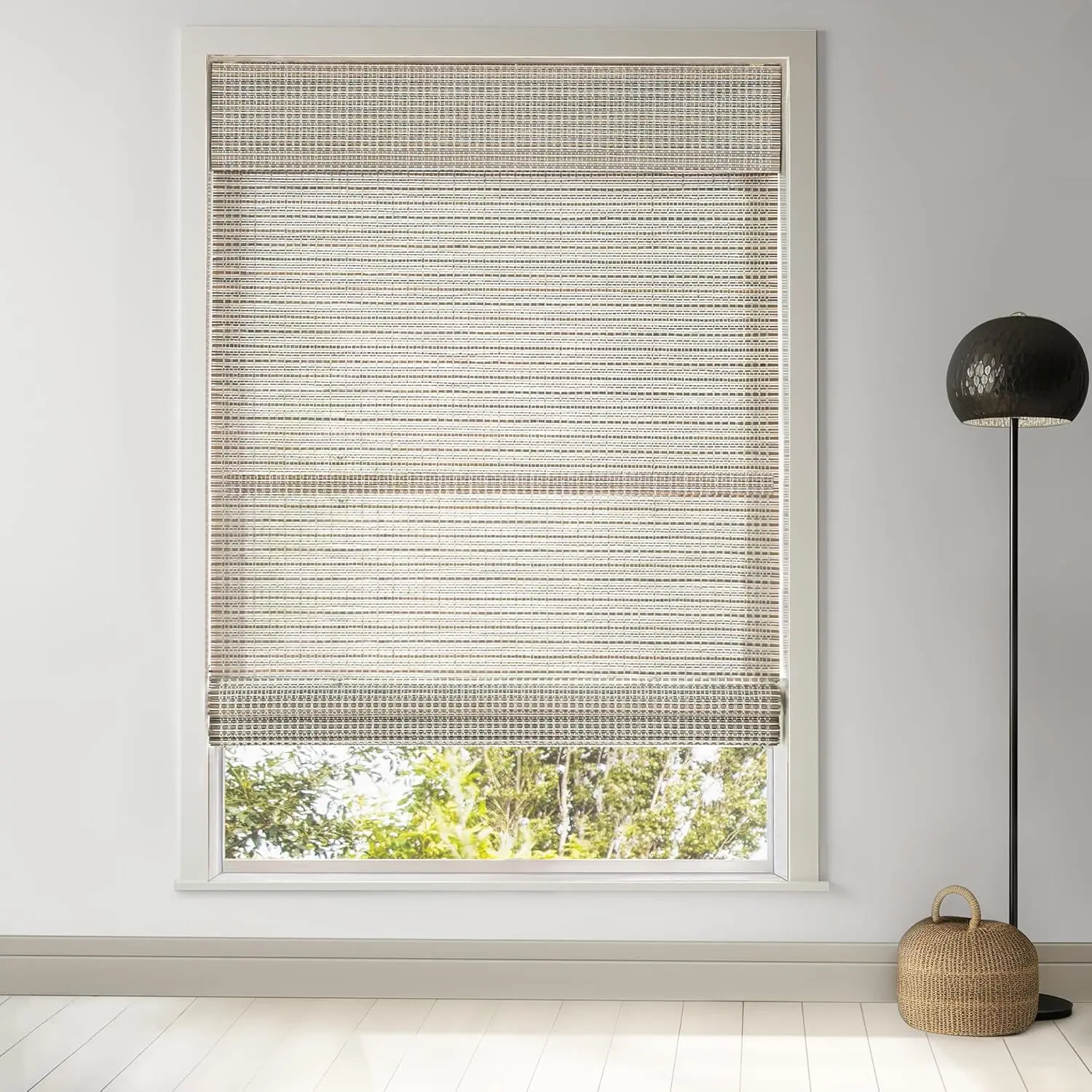 LazBlinds Cordless Bamboo Roman Shades for Windows, 27.5x64, Greystone | Light Filtering Natural Bamboo Blinds, Easy Lift Cordless Design for Living Room & Bedroom, Fits Interior Windows
