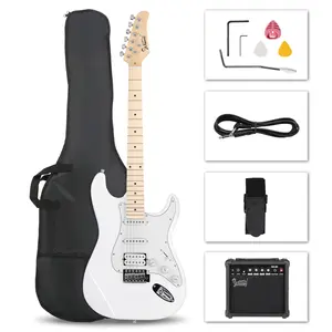 Electric Guitar, 39" Full Size Electric Guitar Kit with HSS Pickup Coil Split for Beginner, 20W Amp and Accessories Pack Guitar Bag