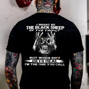 I MIGHT BE THE BLACK SHEEP OF THE FAMILY Skull With OK Print Men's T-Shirt Classic Cotton Casual Crewneck