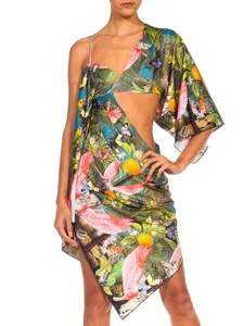 MORPHEW COLLECTION Multicolor X Magical Yogi Wear Trippy Flying Lions Cocktail Dress