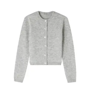 Softline Soul Women's Round Neck Twisted Buckle Long Sleeve Knitted Cardigan Top Grey Sweater Coat Lightweight Breathable Everyday Wear Back To School Style Winter Knitwear Fabrics Ribbed Basic