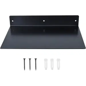 Metal Floating Shelf Wall Mounted (12 inch x 8 inch) Heavy Duty Steel Display Shelves, Black