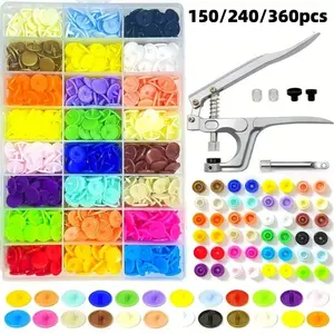 Snap Button Kit with Pliers - Vibrant Colors, Plastic T5 Fasteners for Clothing & Diapers, Includes Organizer Storage Container, T5 Plastic Snap Button Set, Four-Way Buckle, Resin Buttons, Transparent White Button, DIY Craft Supplies