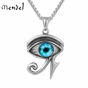 MENDEL Egyptian Pyramid Evil Eye of Horus Ra Pendant Necklace Stainless Steel