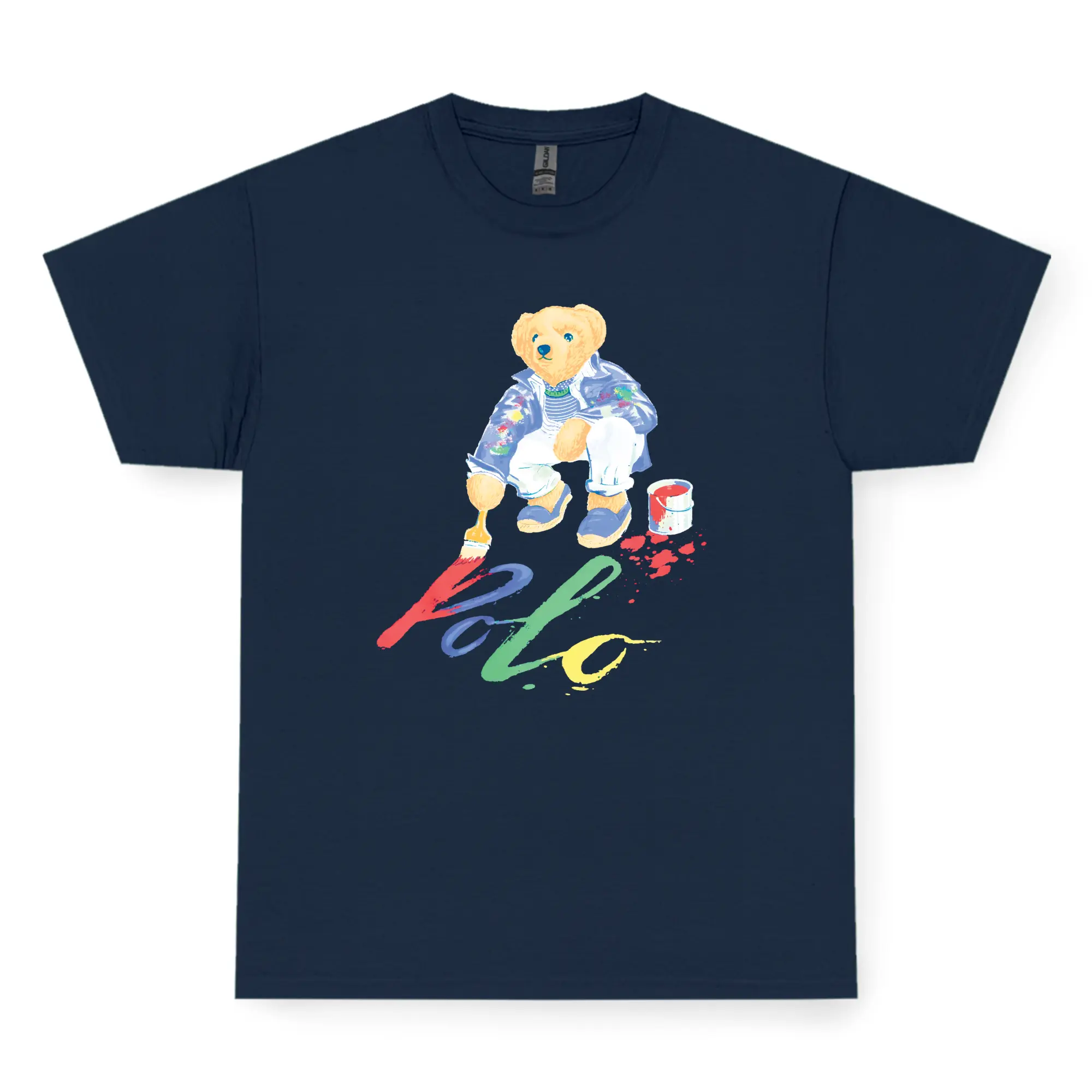 Vintage Paint Bear T-Shirt, Artsy Teddy Bear Graphic Tee Retro Streetwear Casual Outfit Unisex Aesthetic Top
