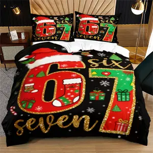 Christmas elements 6 and 7 design Decorative duvet cover set,comfortable Christmas bedroom bedding,gifts for family and friends,including 1 duvet cover and 1 or 2 pillowcases without core and pillow
