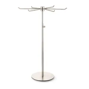 Bjewego Rotating Keychain & Jewelry Display Stand Adjustable 360° Spinning Rack with 6 Hooks for Necklaces Bracelets Keys Durable Silver Metal Organizer for Boutiques Craft Shows Home Scratch Resistant Easy Clean Stand