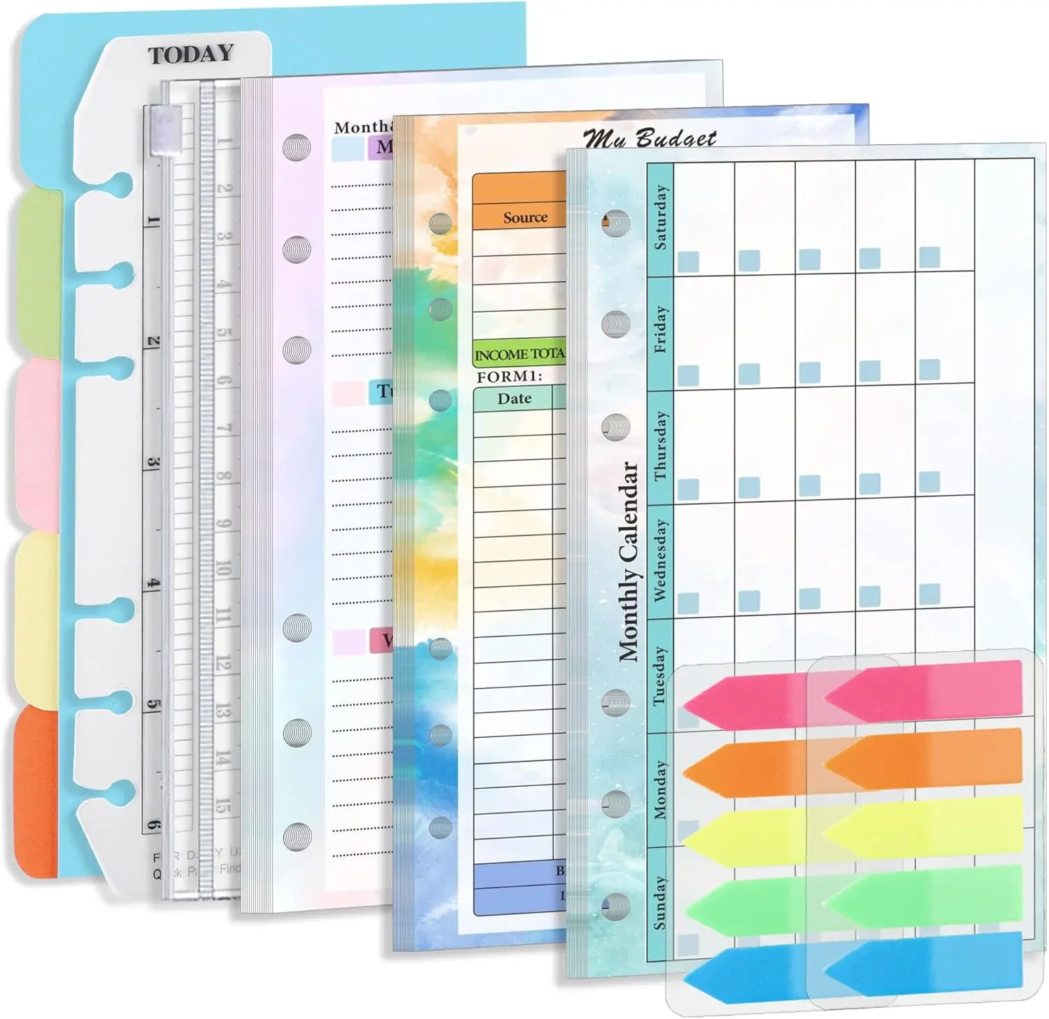 Monthly Weekly Planner Refills A6 Binder Cover, 6 Ring Planner Accessory for Budget Planner Binder Cover, Money Binder Organizer for Cash (Colorful)