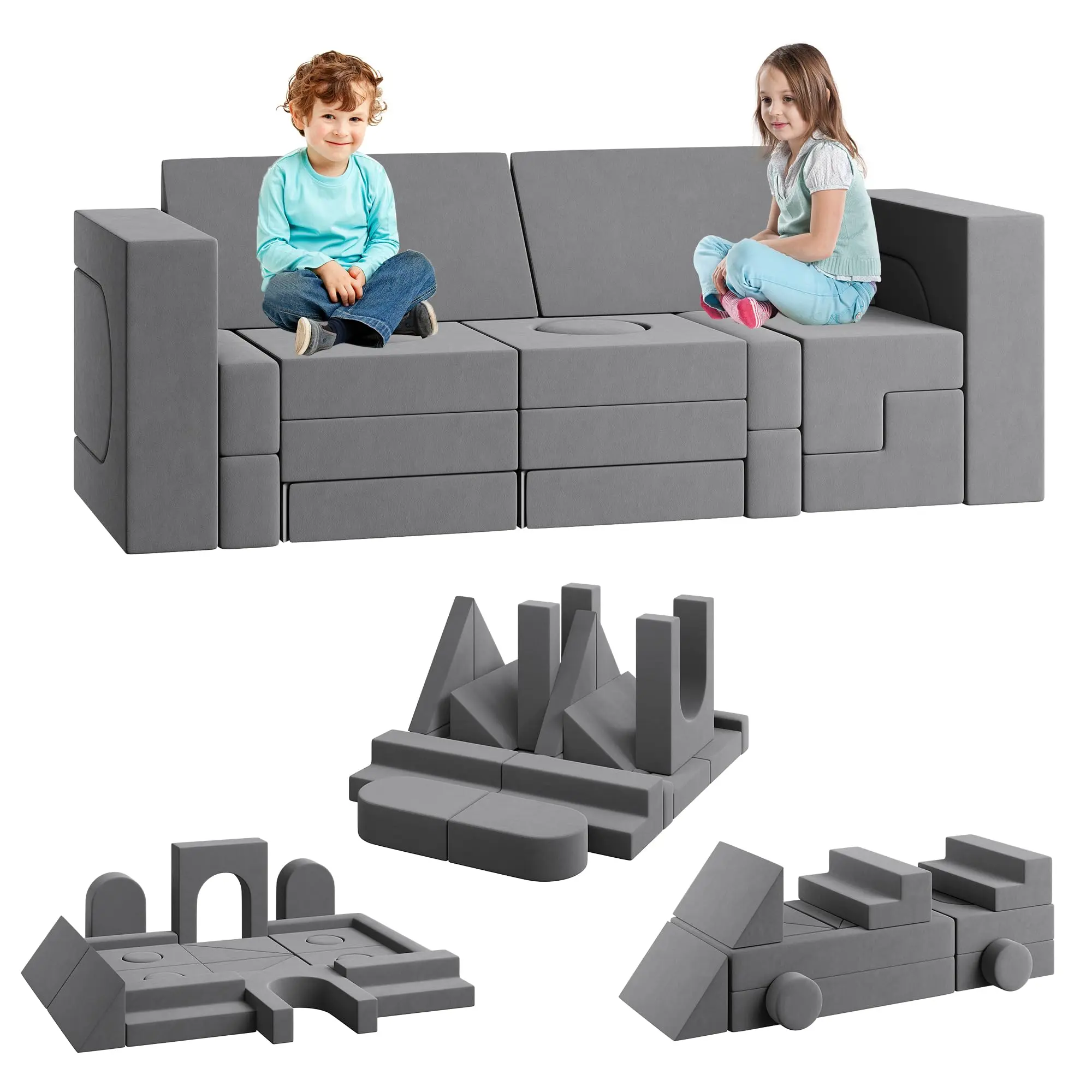 22-Piece Modular Foam Block Sofa for Kids - Creative Convertible Play Couch - Soft, Comfortable, Easy to Clean, Educational, Supports Motor Skills - Safe Children's Furniture