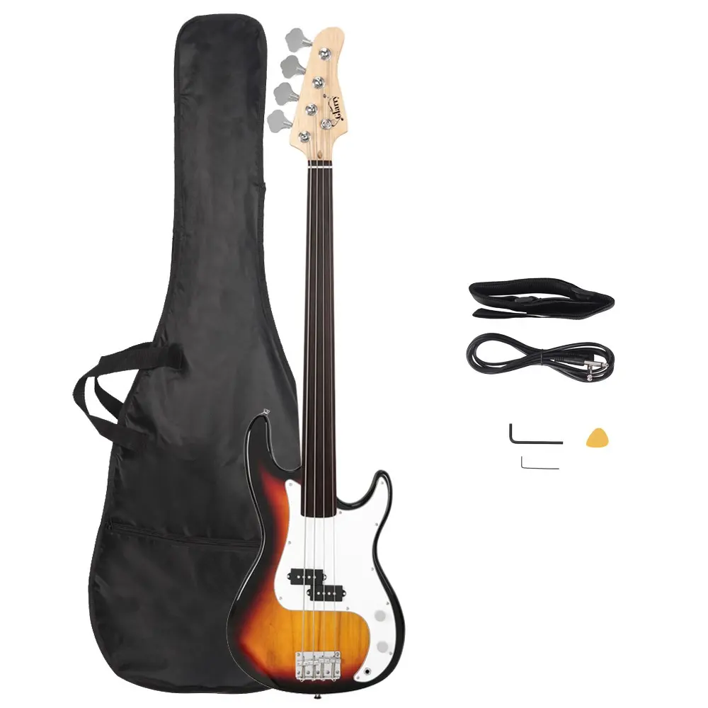 Glarry Fretless Electric Bass Guitar - Right-Hand, Full-Size, 4-String, Contoured Basswood Body, Comfortable Maple Neck, Rosewood Fingerboard, Split Coils, USB-Powered, Lightweight, Gig Bag & Guitar Strap Included for Experienced Players, Fretless Guitar,
