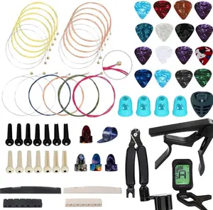 NERECNDENS 66PCS Guitar Accessories Kit, Acoustic Changing Tool, Including Guitar Acoustic Strings, Picks, Capo, String Winder&Cutter, Tuner, Bones, for Players and Beginners