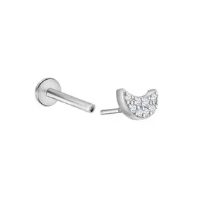 Diamond Pavé Studded Crescent Moon Flat Back Stud