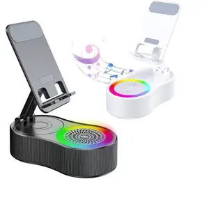 Wireless Audio Induction Bluetooth Speaker with Emergency Charging 5in1 Phone Holder Power Bank LED Nightlight for Tablet iPhone Android 5.3 Connectivity 2000mAh Battery 100Hz-20kHz Frequency Response New Design Durable Smart  Smartphone Chargeable Black