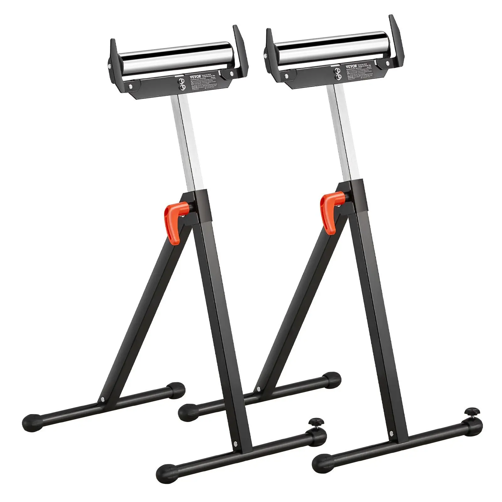 VEVOR 2-Pack Heavy Duty Roller Stands, 250 lbs Load Capacity, 27-43 in Flexible Height Adjustment, Folding with Chrome Steel Smooth 11.5" Roll Head & Edge Guides for Table Saw Outfeed, Woodworking Cutting Support