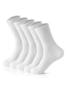 Men's 5 Pairs Solid Crew Socks, Casual Comfy Sock Set for Daily Outdoor Wear, Socks for Men, Knit Socks for All Seasons
