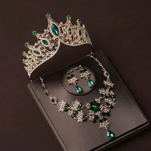 Elegant Crystal Necklace Earrings Tiara Crown Set For Women Wedding Bridal Prom