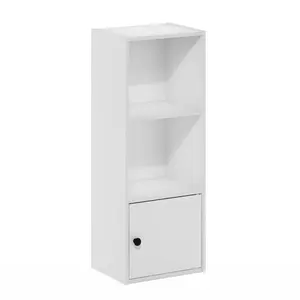LUDER Modern 3-Tier Bookshelf with 1-Door Cabinet, 9.3x12x31.5 in Clutter-Free Storage Unit for Living Room, Home Office - White