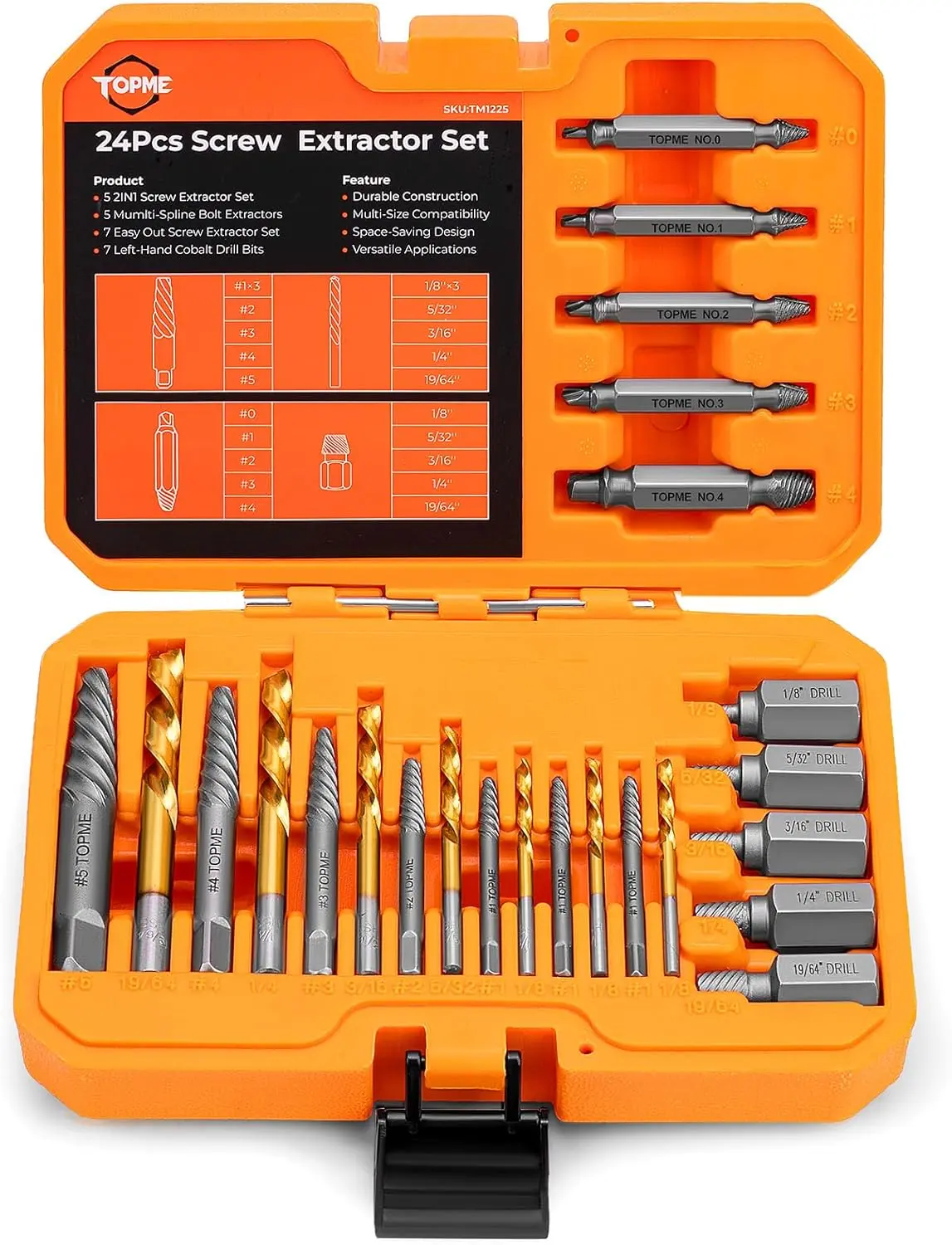 【DealsForYou】TOPME 24 Psc Screw Extractor and Left Hand Drill Bits Set, Easy Out Screw Extractor Set with HSS Steel Reverse Drill Bit for Removing Stripped Damaged Broken Screw,Bolts,Nuts