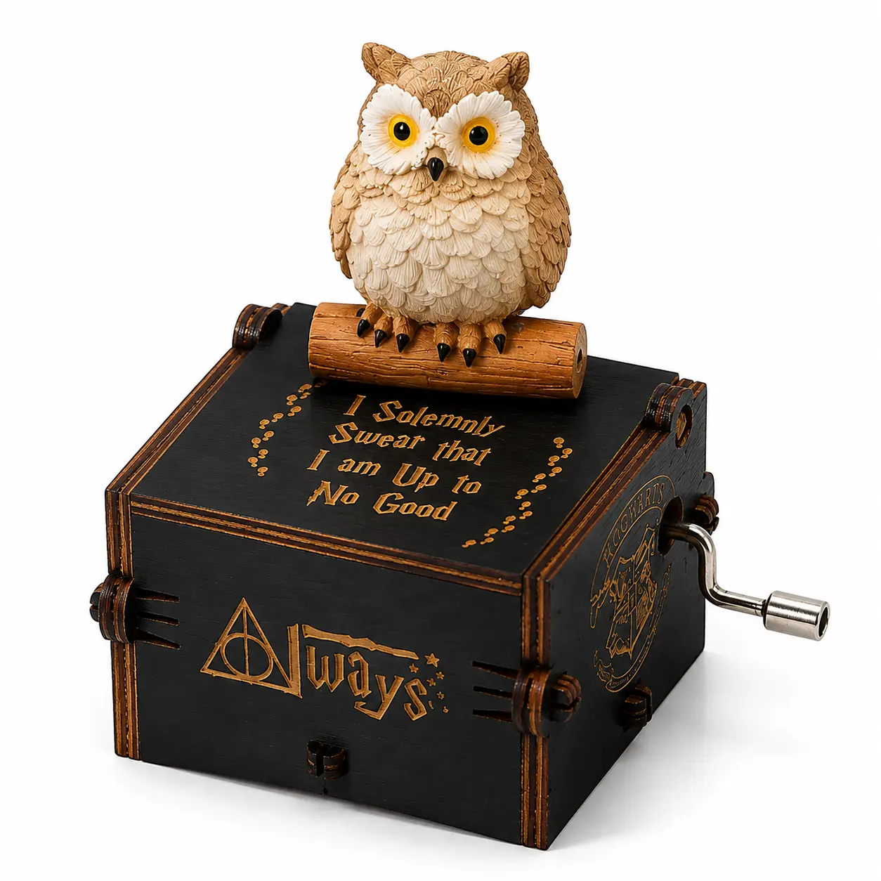 Vintage Wooden Hand Crank Music Box, Fantasy Theme Musical Box with Engraved Design, Unique Gift for Birthday Christmas Anniversary Home Decor