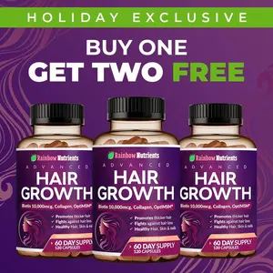 Rainbow Nutrients 24-in-1 Advanced Hair Growth Vitamins | Biotin 10,000mcg, Collagen, Patented OptiMSM, goMCT, Saw Palmetto | Naturally Regrow Stronger & Healthier Hair, Skin and Nails | Stops Hair Loss | 60 Day Supply