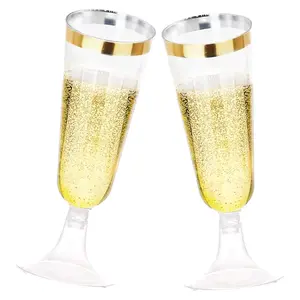 I00000 Silver Rim / Gold Rim Plastic Champagne Flutes Set Include 5 Oz Fancy Champagne Glasses  for Wedding ,Party,Birthday